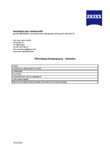 Vorschaubild von Datenblatt ZEISS Display-Reinigungspray - alkoholfrei