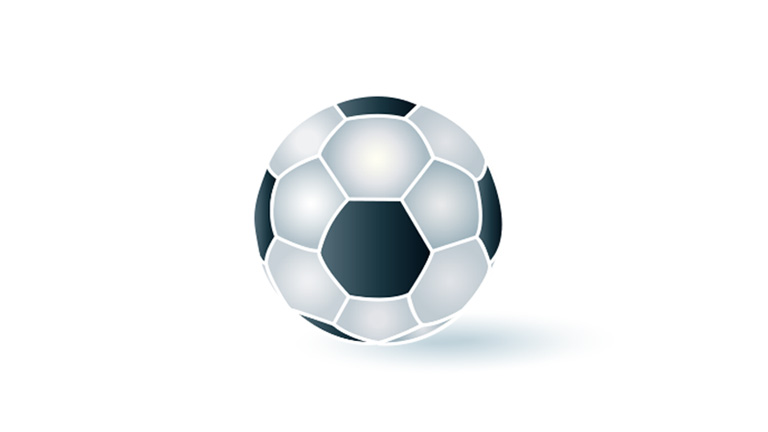 3D-Darstellung eines schwarz-weißen Fußballs.