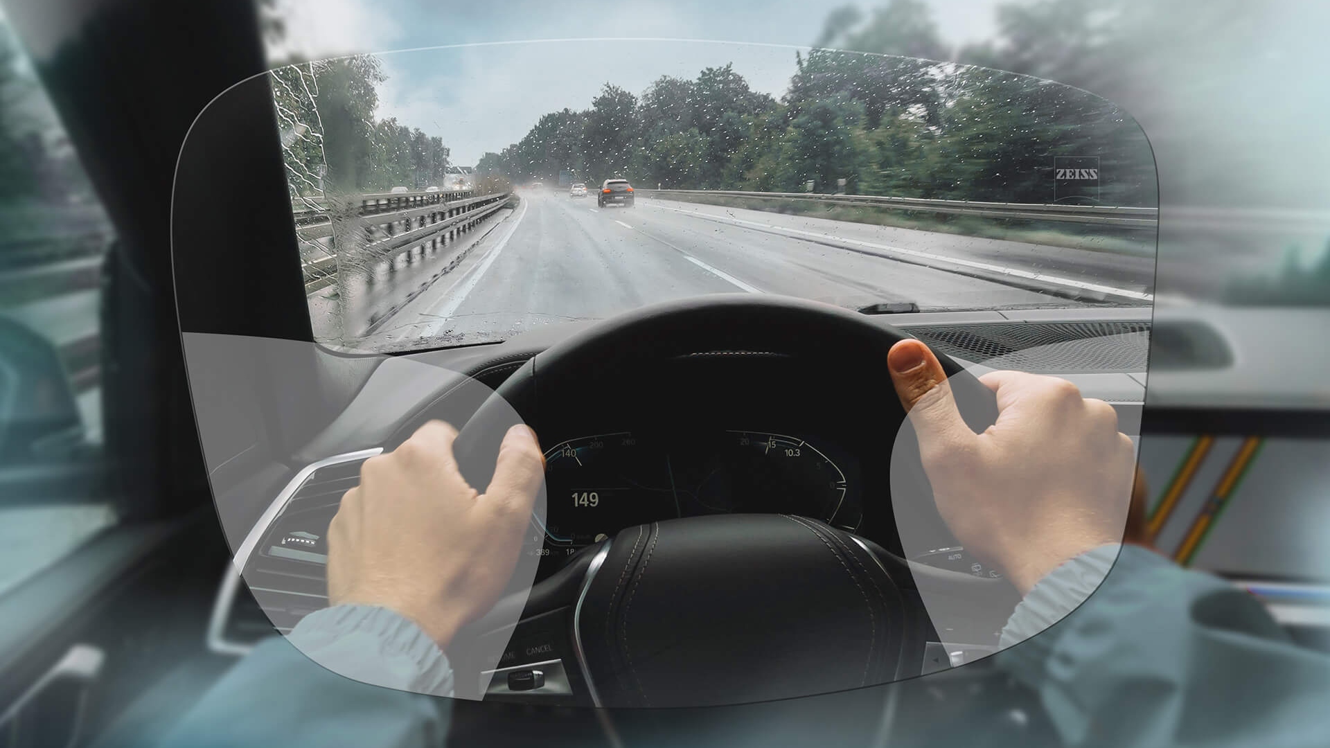 Visualisation des verres progressifs ZEISS DriveSafe. Cette image montre la vue à travers des verres. 